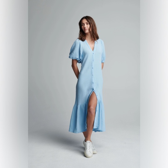 Sundays - Light Blue Decker Button Front Dress in Cotton Gauze | Size Small - Picture 1 of 11